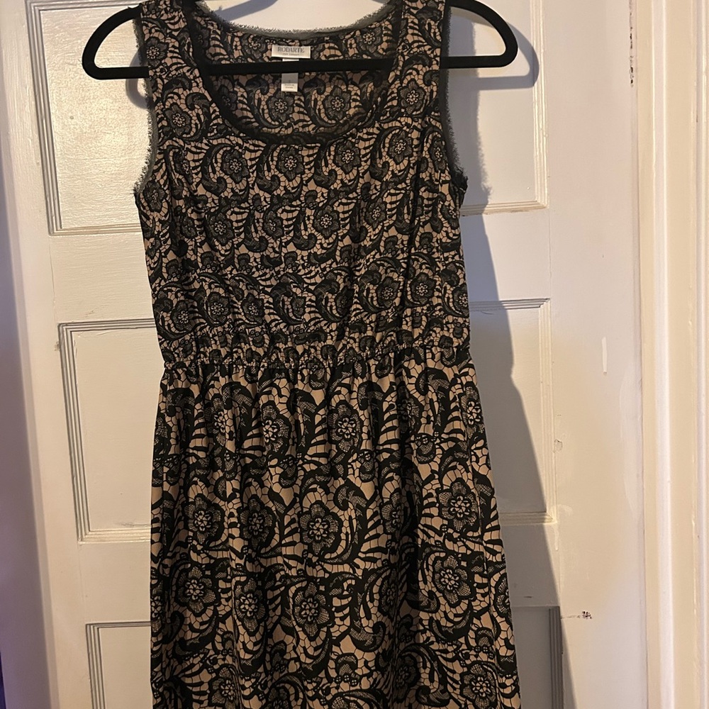Black and Cream Floral Midi Dress